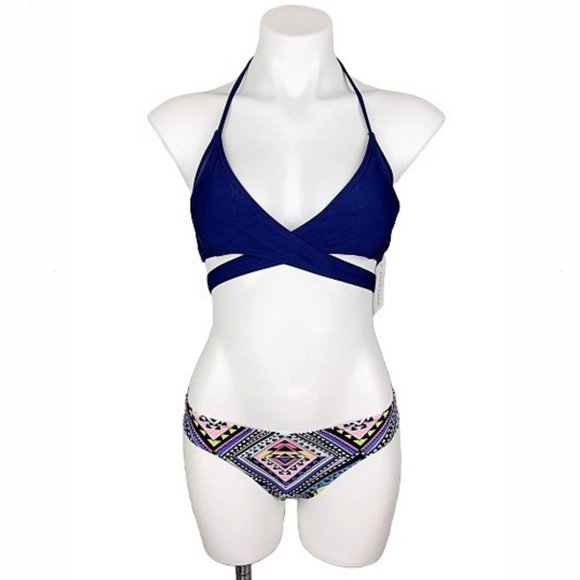 Salty Kisses Boutique Other - 1 DAY SALE Navy Geometric Aztec Wrap Halter Bikini